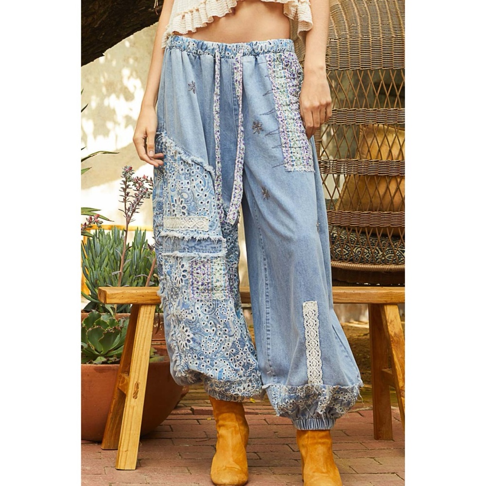 Patchwork Baggy Denim Joggers - Picture 10 of 10